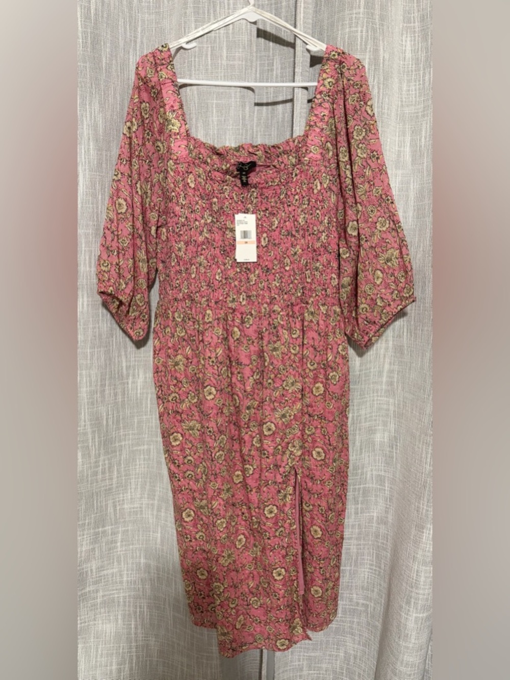 Jessica Simpson Pink Floral Smocked Midi Dress 2X NWT